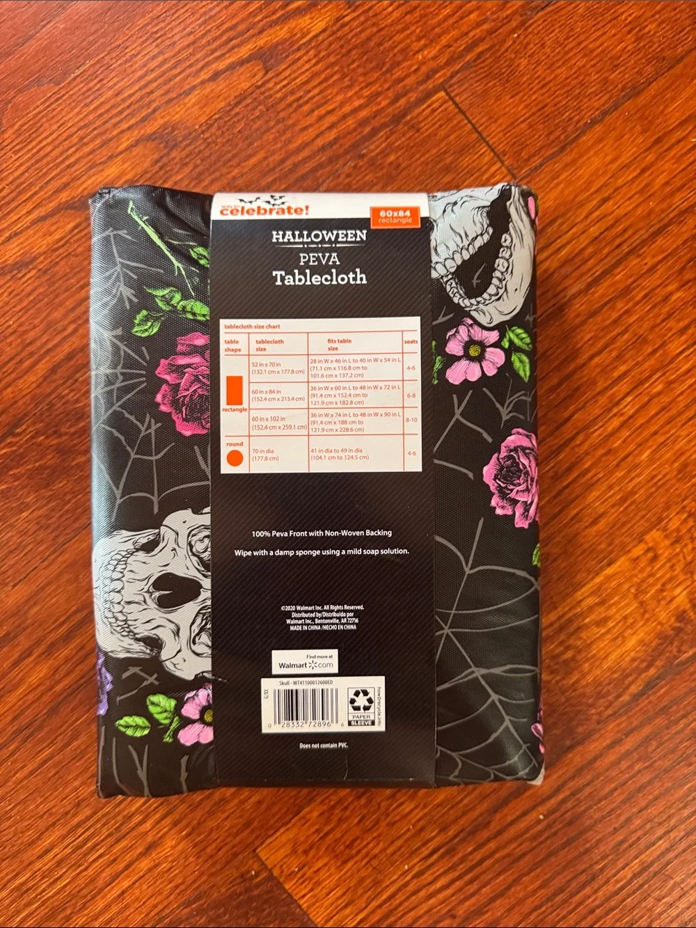 Celebrate! Halloween Black Skull & Floral PEVA Tablecloth - Pink & Green Accents